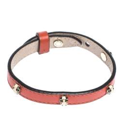 Pre Owned Bvlgari Serpenti Enamel Stud Embellished Red Leather Bracelet