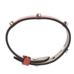 Pre Owned Bvlgari Serpenti Enamel Stud Embellished Red Leather Bracelet