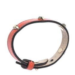 Pre Owned Bvlgari Serpenti Enamel Stud Embellished Red Leather Bracelet