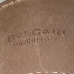 Pre Owned Bvlgari Metallic Silver Karung Leather Silver Tone Wide Cuff Bracelet