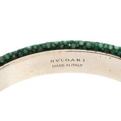 Pre Owned Bvlgari Serpenti Forever Enamel & Galuchat Leather Gold Plated Open Cuff Bracelet