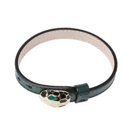 Pre Owned Bvlgari Serpenti Forever Emerald Green Leather Bracelet