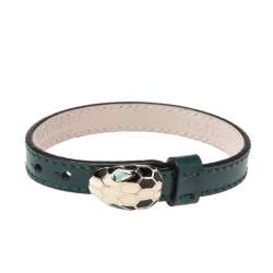 Pre Owned Bvlgari Serpenti Forever Emerald Green Leather Bracelet