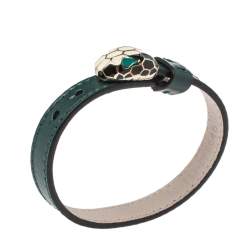 Pre Owned Bvlgari Serpenti Forever Emerald Green Leather Bracelet