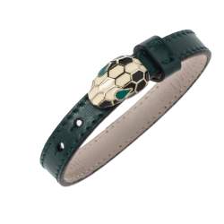 Pre Owned Bvlgari Serpenti Forever Emerald Green Leather Bracelet