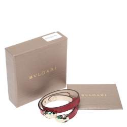Pre Owned Bvlgari Dark Red Serpenti Forever Double Tour Leather Bracelet
