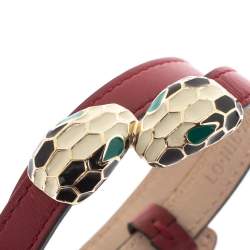 Pre Owned Bvlgari Dark Red Serpenti Forever Double Tour Leather Bracelet