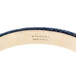 Pre Owned Bvlgari Serpenti Forever Blue Galuchat Leather Gold Plated Open Cuff Bracelet