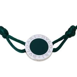 Bvlgari Green Enamel Sterling Silver Adjustable Cord Bracelet