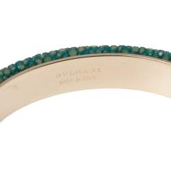 Bvlgari Green Galuchat Serpenti Forever Gold Plated Open Cuff Bracelet 