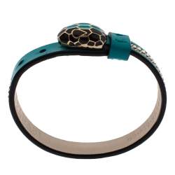 Pre Owned Bvlgari Serpenti Forever 3 Chain Motif Enamel Green Leather Gold Plated Bracelet