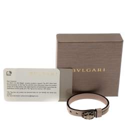 Pre Owned Bvlgari Serpenti Forever 3 Chain Motif Enamel Milky Opal Leather Gold Plated Bracelet