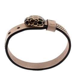 Pre Owned Bvlgari Serpenti Forever 3 Chain Motif Enamel Milky Opal Leather Gold Plated Bracelet