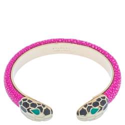 Pre Owned Bvlgari Serpenti Forever Pink Galuchat Leather Open Cuff Bracelet 15 cm
