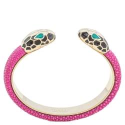 Pre Owned Bvlgari Serpenti Forever Pink Galuchat Leather Open Cuff Bracelet 15 cm