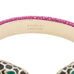 Pre Owned Bvlgari Serpenti Forever Pink Galuchat Leather Open Cuff Bracelet 15 cm