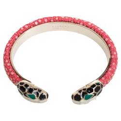 Bvlgari Serpenti Forever Pink Galuchat Leather Open Cuff Bracelet