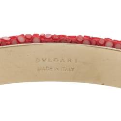 Bvlgari Serpenti Forever Pink Galuchat Leather Open Cuff Bracelet
