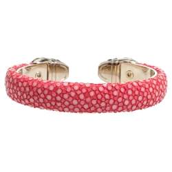 Bvlgari Serpenti Forever Pink Galuchat Leather Open Cuff Bracelet