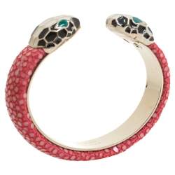 Bvlgari Serpenti Forever Pink Galuchat Leather Open Cuff Bracelet