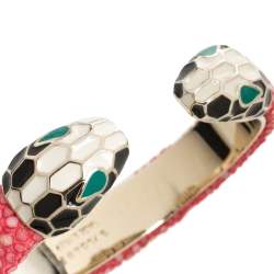Bvlgari Serpenti Forever Pink Galuchat Leather Open Cuff Bracelet