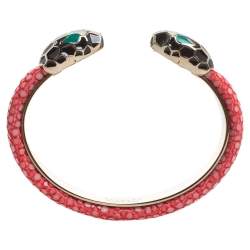 Bvlgari Serpenti Forever Pink Galuchat Leather Open Cuff Bracelet
