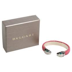 Bvlgari Serpenti Forever Pink Galuchat Leather Open Cuff Bracelet