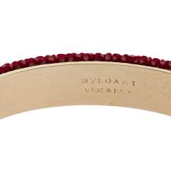 Pre Owned Bvlgari Serpenti Forever Red Galuchat Leather Open Cuff Bracelet