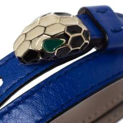 Pre Owned Bvlgari Serpenti Blue Leather Enamel Gold Plated Double Wrap Bracelet