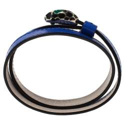 Pre Owned Bvlgari Serpenti Blue Leather Enamel Gold Plated Double Wrap Bracelet