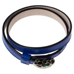 Pre Owned Bvlgari Serpenti Blue Leather Enamel Gold Plated Double Wrap Bracelet