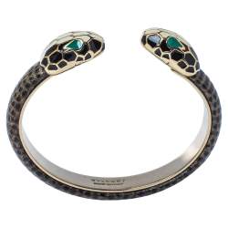 Bvlgari Serpenti Forever Brown Lizard Skin Gold Plated Open Cuff Bracelet 