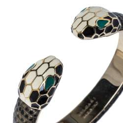 Bvlgari Serpenti Forever Brown Lizard Skin Gold Plated Open Cuff Bracelet 