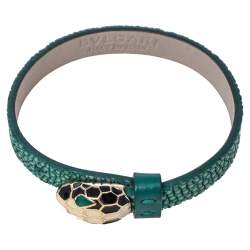 Bvlgari Serpenti Forever Green Galuchat Leather Wrap Bracelet
