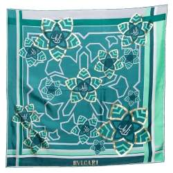 Bvlgari Green Arabic Calligraphy Print Silk Square Scarf