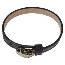 Pre Owned Bvlgari Black Karung Leather Gold Plated Serpenti Bracelet