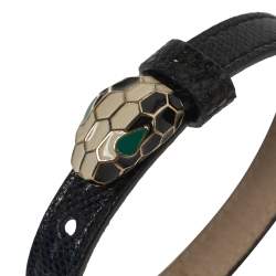 Pre Owned Bvlgari Black Karung Leather Gold Plated Serpenti Bracelet