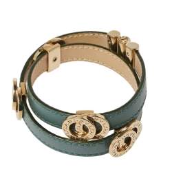 Bvlgari Bvlgari Green Leather Double Coiled Bracelet