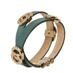 Bvlgari Bvlgari Green Leather Double Coiled Bracelet