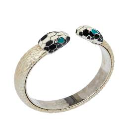 Pre Owned Bvlgari Serpenti Forever Metallic Leather Open Cuff Bracelet
