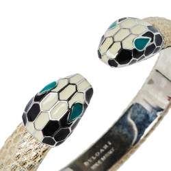 Pre Owned Bvlgari Serpenti Forever Metallic Leather Open Cuff Bracelet