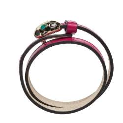 Pre Owned Bvlgari Serpenti Forever Pink Leather Enamel Double Coiled Bracelet