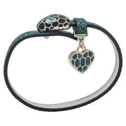 Bvlgari Serpenti Forever Metallic Emerald Karung Leather Heart Charm Bracelet