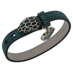 Bvlgari Serpenti Forever Metallic Emerald Karung Leather Heart Charm Bracelet