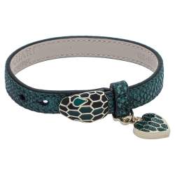 Bvlgari Serpenti Forever Metallic Emerald Karung Leather Heart Charm Bracelet