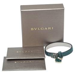 Bvlgari Serpenti Forever Metallic Emerald Karung Leather Heart Charm Bracelet