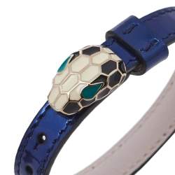 Pre Owned Bvlgari Metallic Blue Leather Serpenti Forever Bracelet