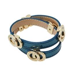 Pre Owned Bvlgari Bvlgari Blue Patent Leather Double Coiled Wrap Bracelet