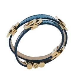 Pre Owned Bvlgari Bvlgari Blue Patent Leather Double Coiled Wrap Bracelet