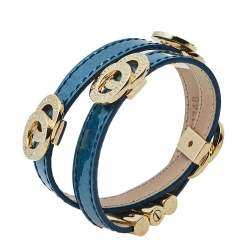 Pre Owned Bvlgari Bvlgari Blue Patent Leather Double Coiled Wrap Bracelet